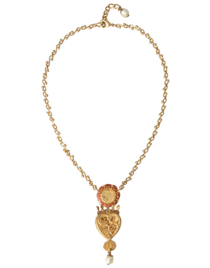Dolce & Gabbana Gold BrassChain Sacred Heart Rose Crystal Charm Necklace - Sandy Store ByNet