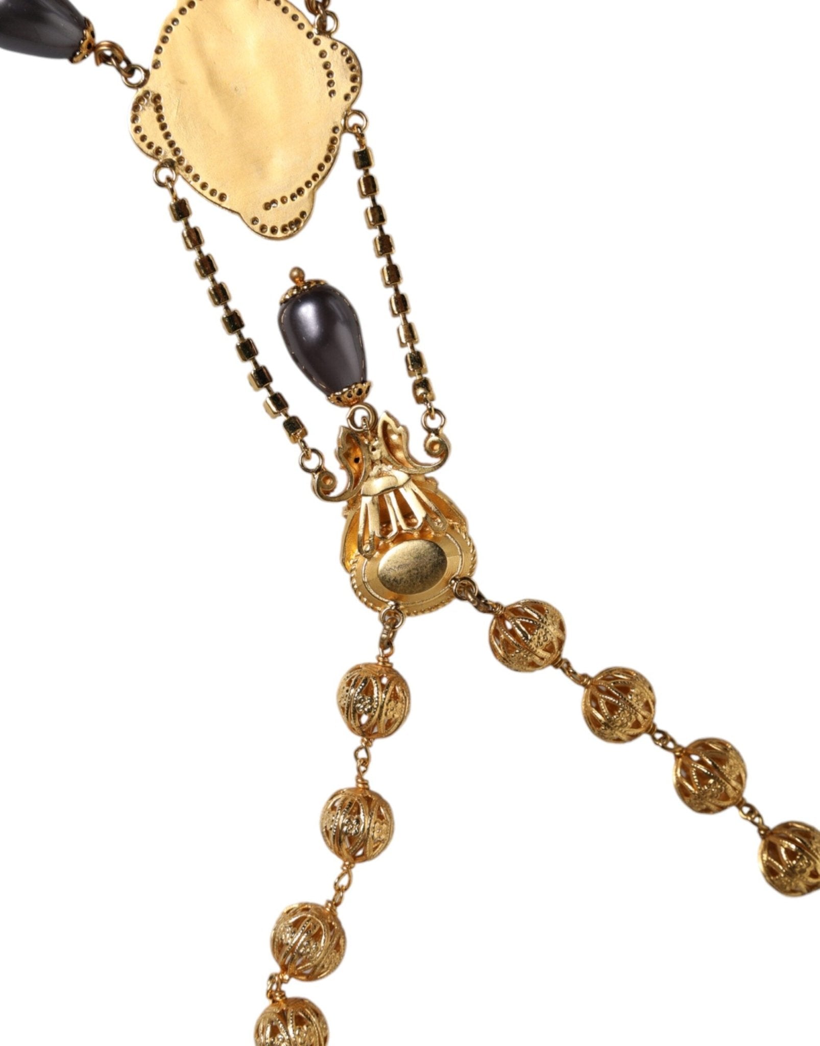 Dolce & Gabbana Gold Chain Brass Black Beaded Rosary Style Necklace - Sandy Store ByNet
