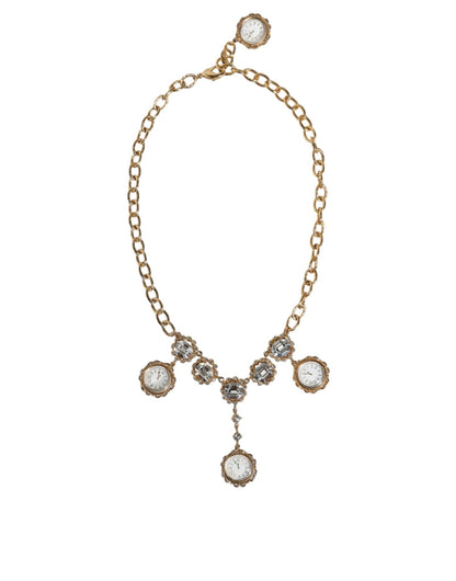Dolce & Gabbana Gold Chain Brass Crystal Clock Statement Necklace – par Dolce & Gabbana | Disponible sur Sandy Store ByNet