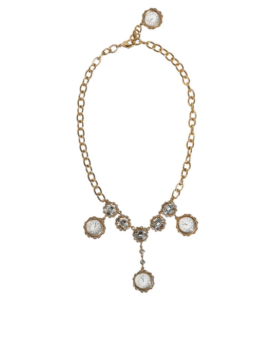 Dolce & Gabbana Gold Chain Brass Crystal Clock Statement Necklace – par Dolce & Gabbana | Disponible sur Sandy Store ByNet