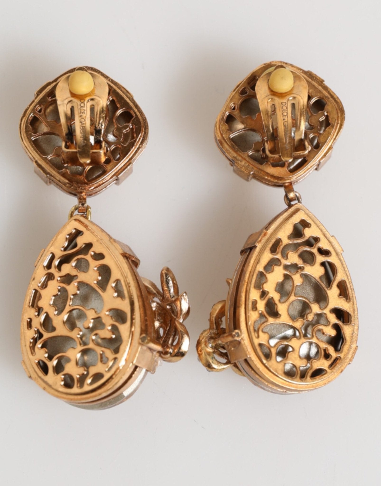 Dolce & Gabbana Gold Crystal Drop Clip - On Strass Floral Jewelry Earrings – par Dolce & Gabbana | Disponible sur Sandy Store ByNet