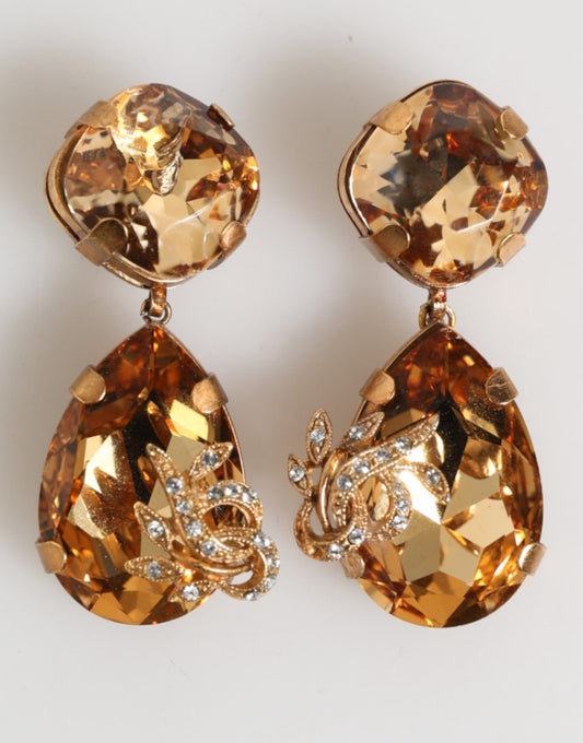 Dolce & Gabbana Gold Crystal Drop Clip - On Strass Floral Jewelry Earrings – par Dolce & Gabbana | Disponible sur Sandy Store ByNet