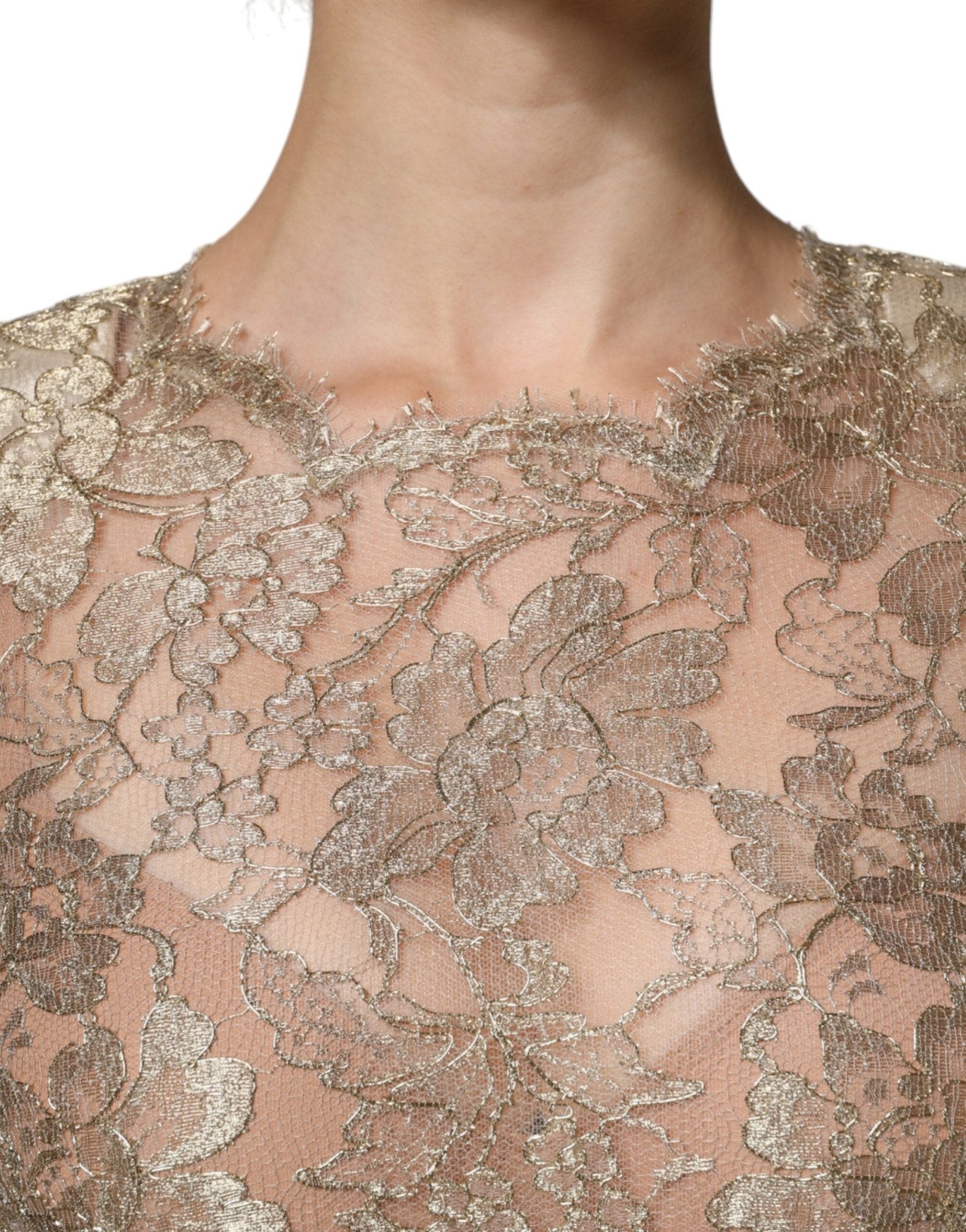 Dolce & Gabbana Gold Floral Lace A - line Sheath Mini Dress - Sandy Store ByNet