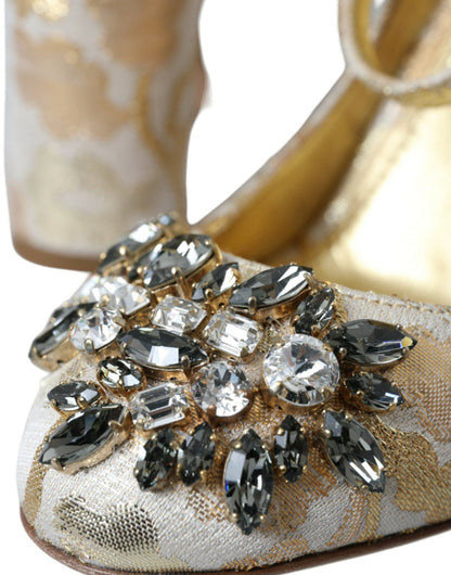 Dolce & Gabbana Gold Jacquard Crystal Mary Janes Pumps Shoes - Sandy Store ByNet