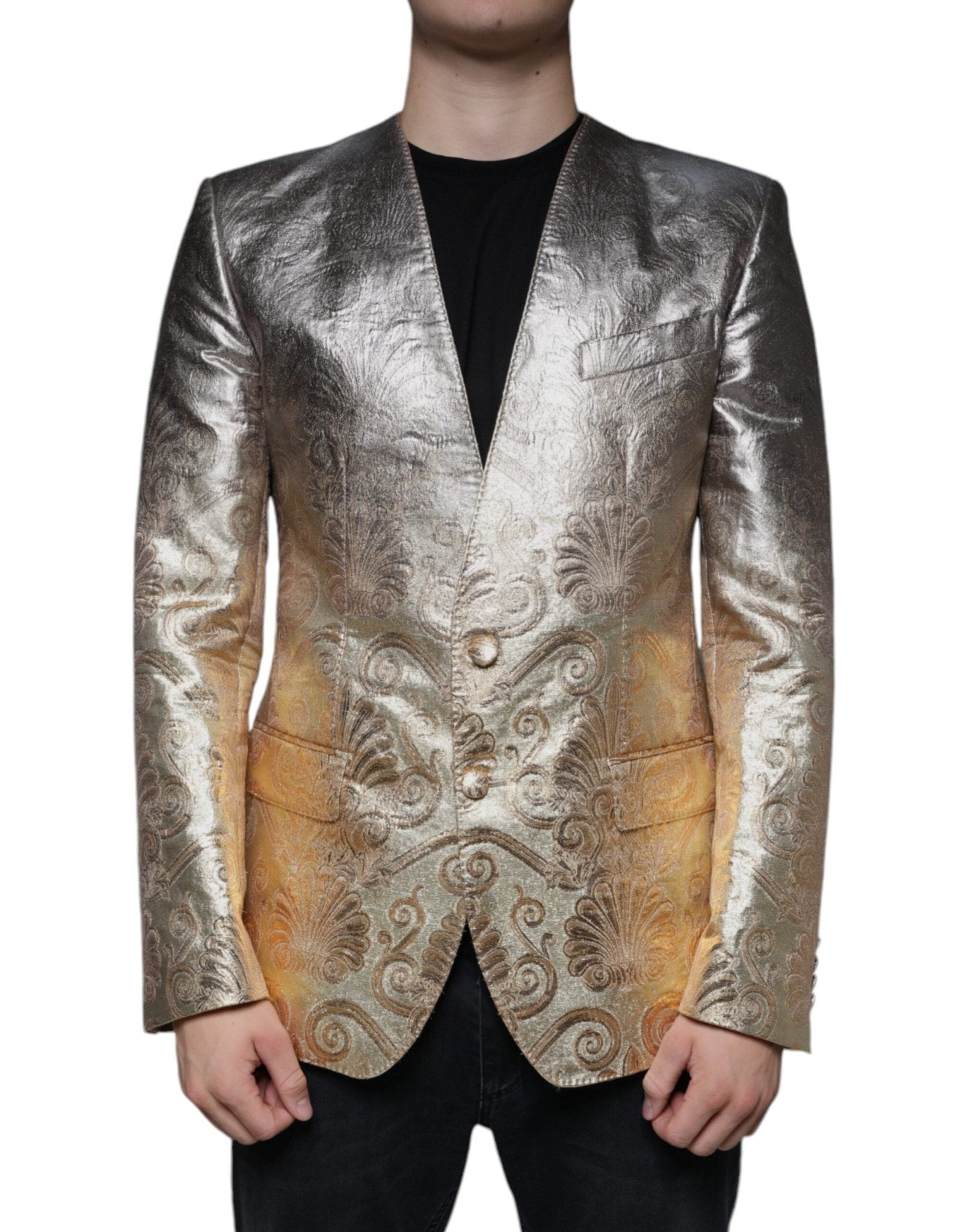 Dolce & Gabbana Gold Jacquard Single Breasted Dress Blazer - Sandy Store ByNet