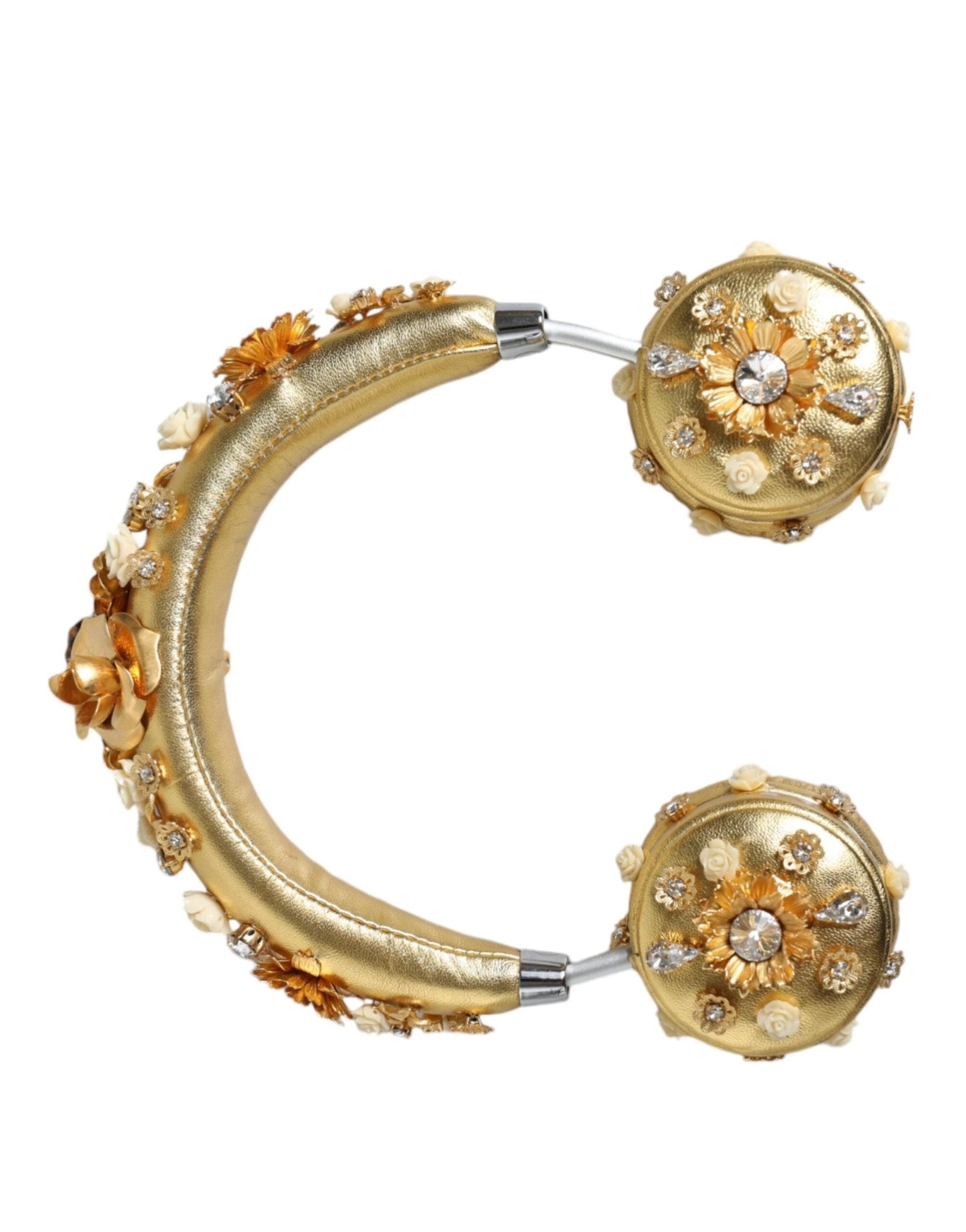 Dolce & Gabbana Gold Leather Floral Crystal Angel Headset Headphones – par Dolce & Gabbana | Disponible sur Sandy Store ByNet