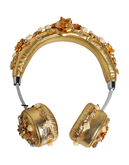 Dolce & Gabbana Gold Leather Floral Crystal Angel Headset Headphones – par Dolce & Gabbana | Disponible sur Sandy Store ByNet
