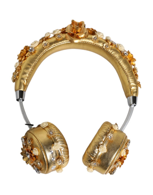 Dolce & Gabbana Gold Leather Floral Crystal Angel Headset Headphones – par Dolce & Gabbana | Disponible sur Sandy Store ByNet