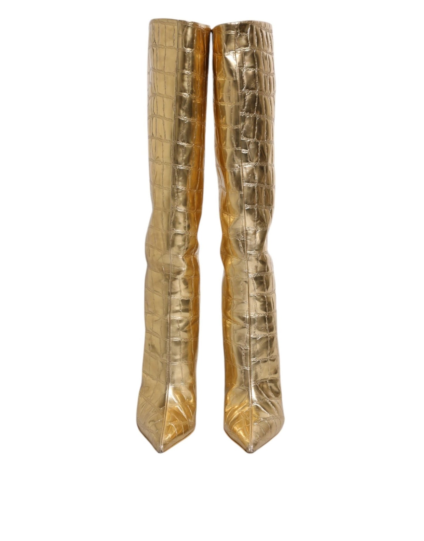 Dolce & Gabbana Gold Leather Stiletto Heels High Boots Shoes - Sandy Store ByNet