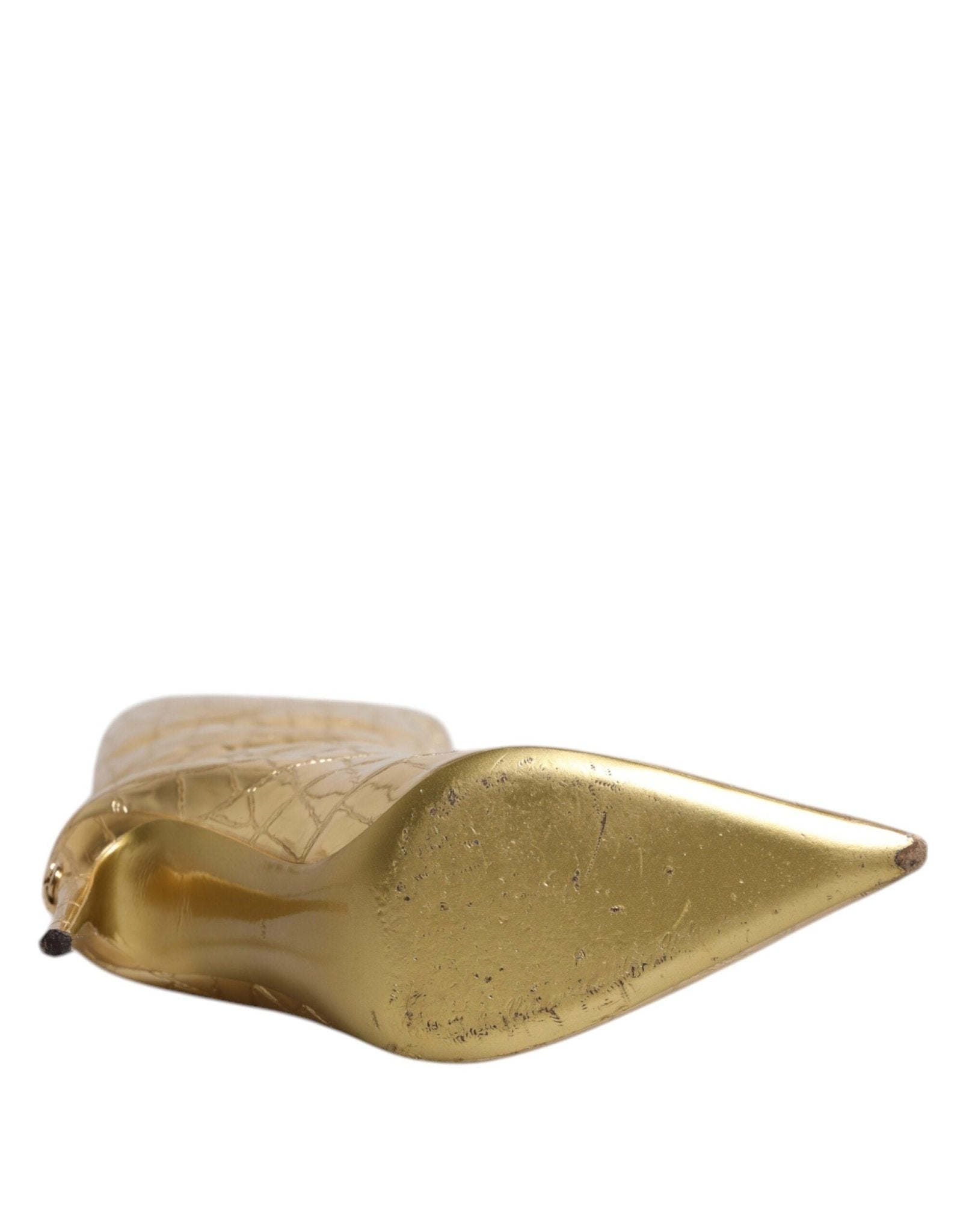 Dolce & Gabbana Gold Leather Stiletto Heels High Boots Shoes - Sandy Store ByNet