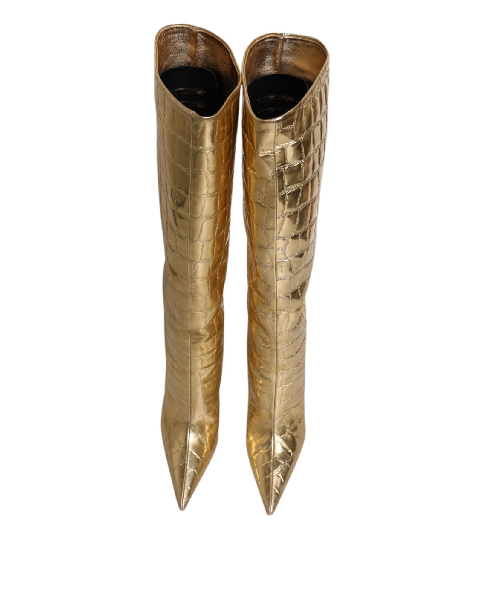 Dolce & Gabbana Gold Leather Stiletto Heels High Boots Shoes - Sandy Store ByNet