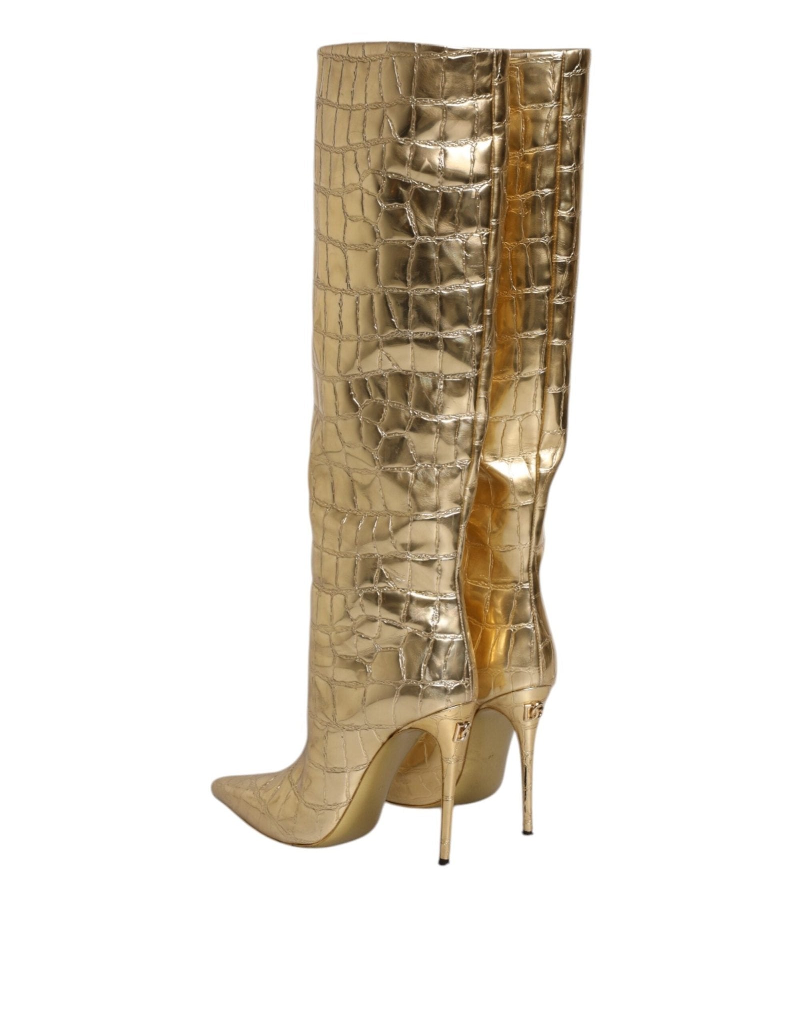 Dolce & Gabbana Gold Leather Stiletto Heels High Boots Shoes - Sandy Store ByNet