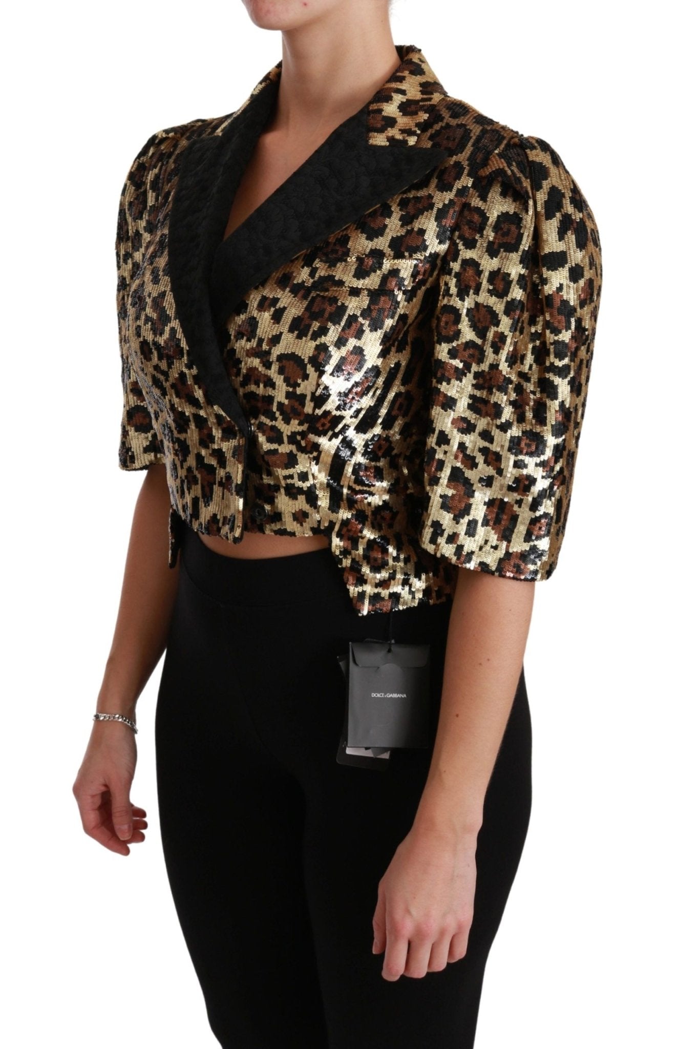 Dolce & Gabbana Gold Leopard Print Short Sleeve Blazer - Sandy Store ByNet