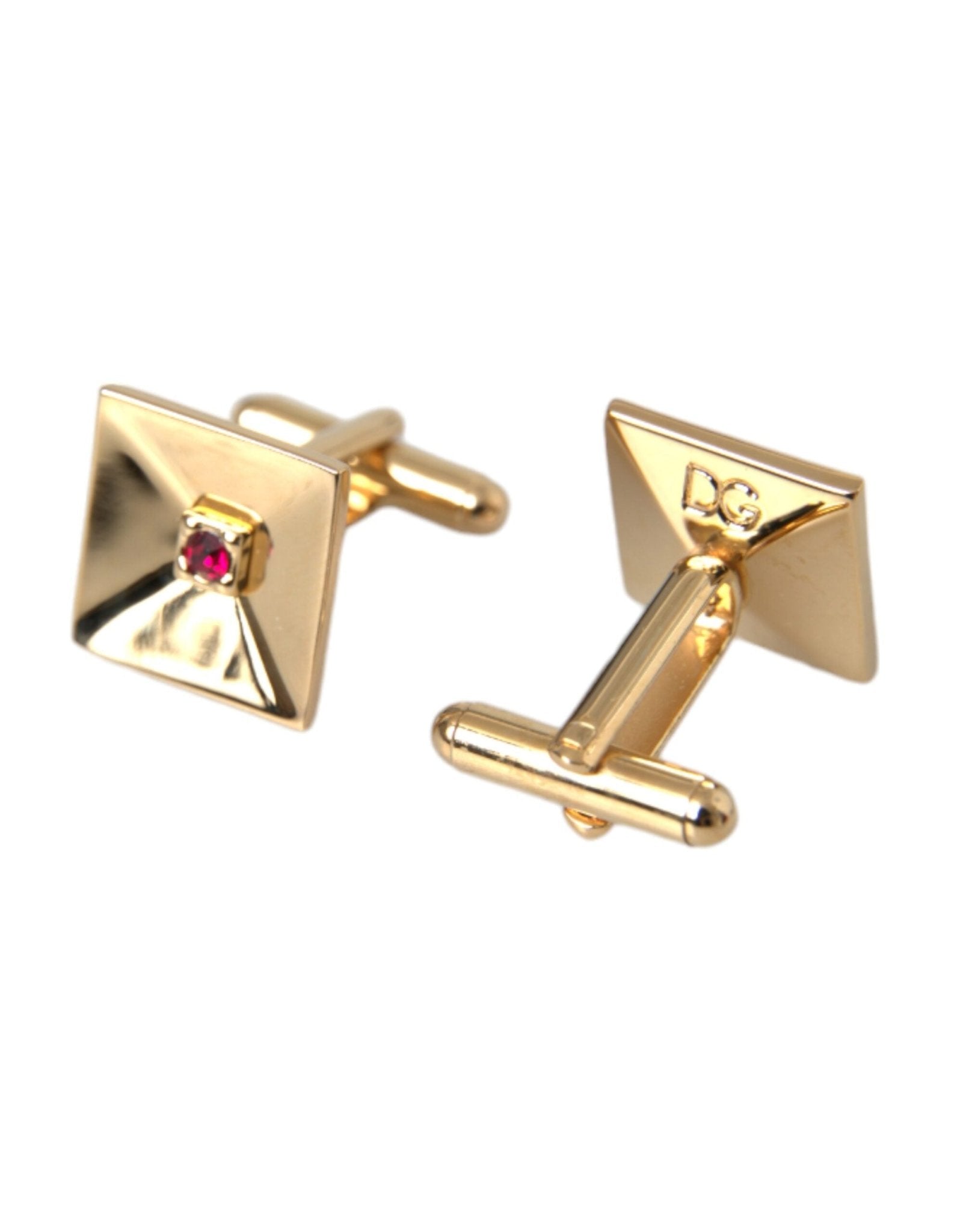 Dolce & Gabbana Gold Plated Brass Crystal Square Pin Cufflinks - Sandy Store ByNet