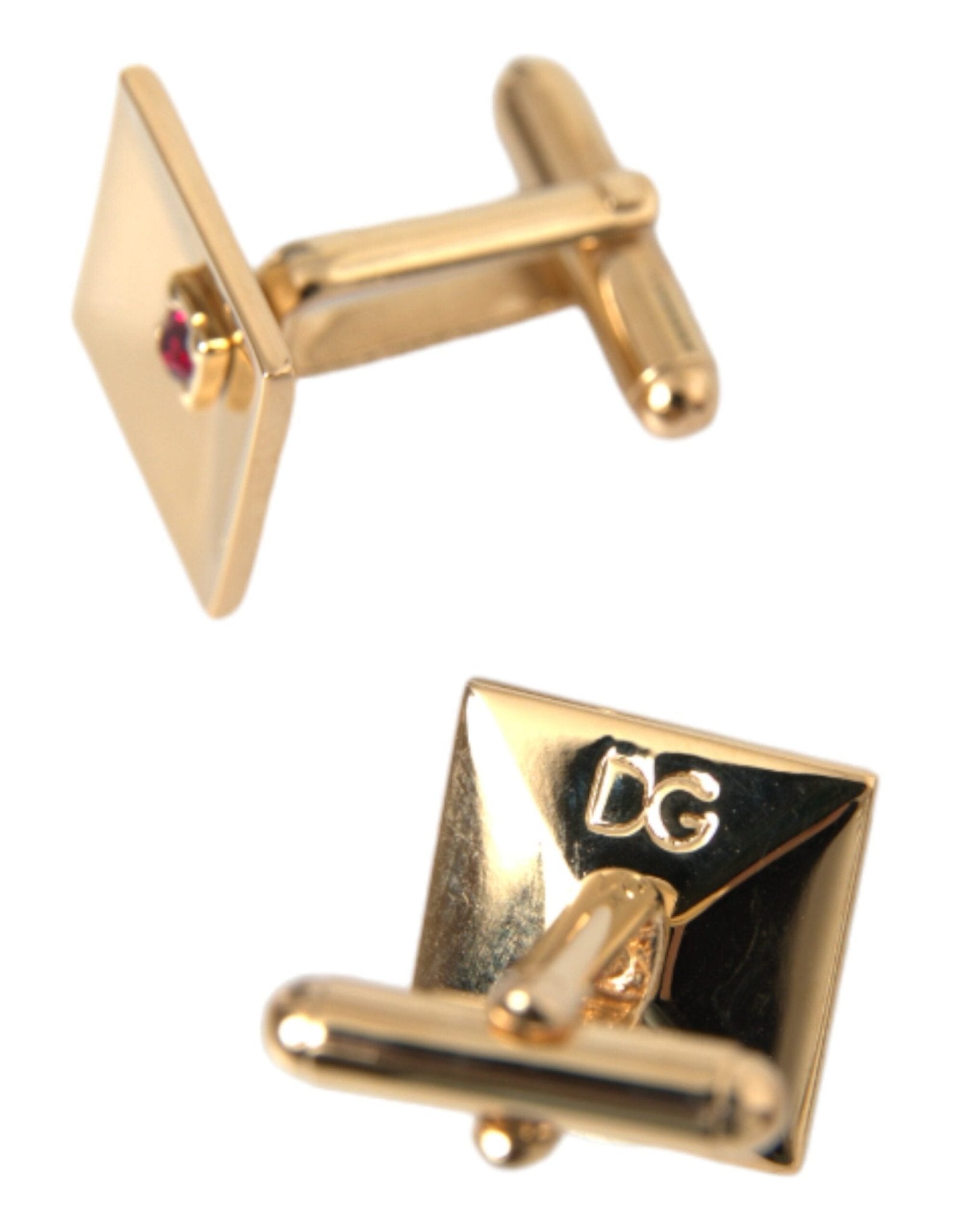 Dolce & Gabbana Gold Plated Brass Crystal Square Pin Cufflinks - Sandy Store ByNet