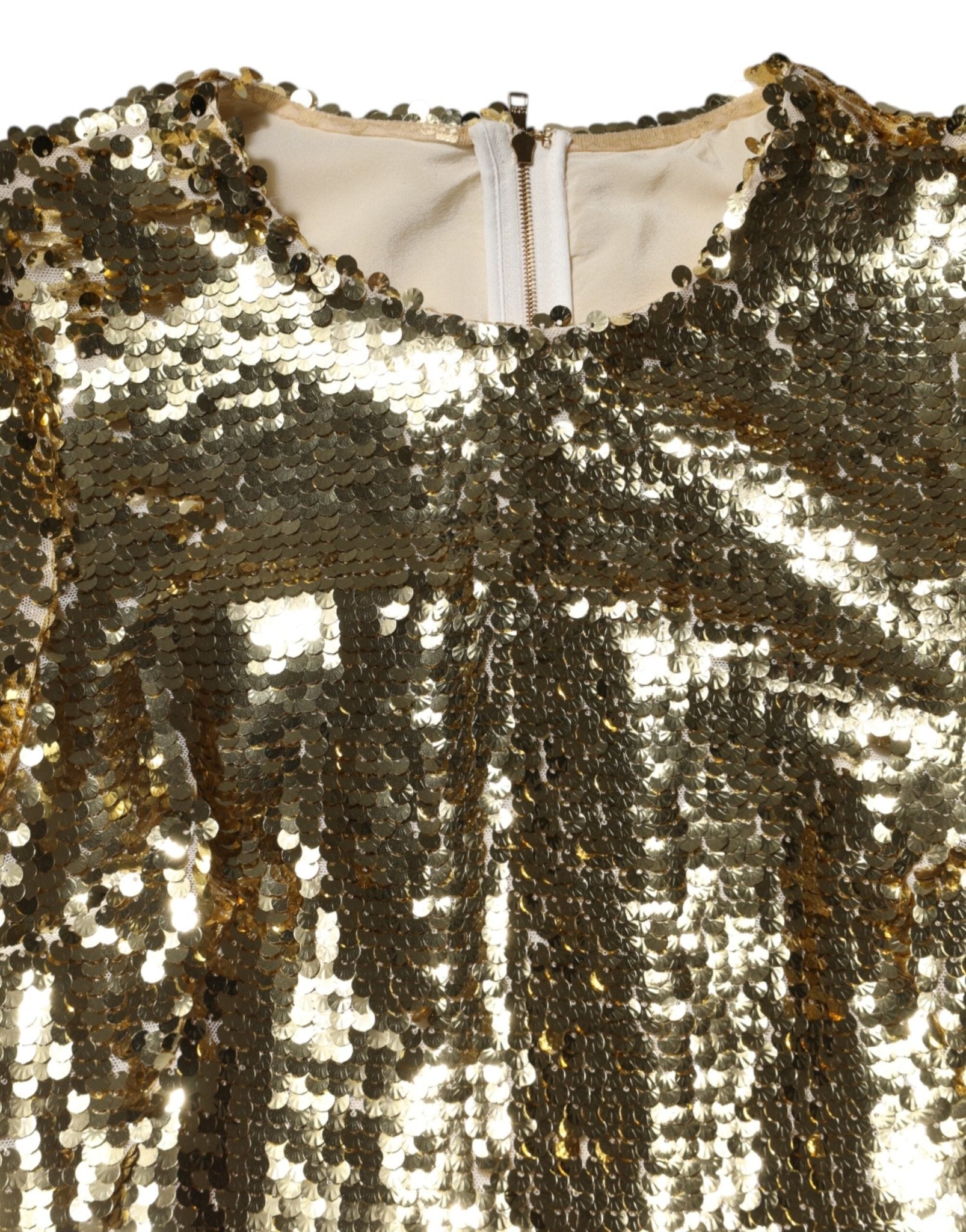 Dolce & Gabbana Gold Sequin Long Sleeve Mini Dress – IT40|S par Dolce & Gabbana | Disponible sur Sandy Store ByNet