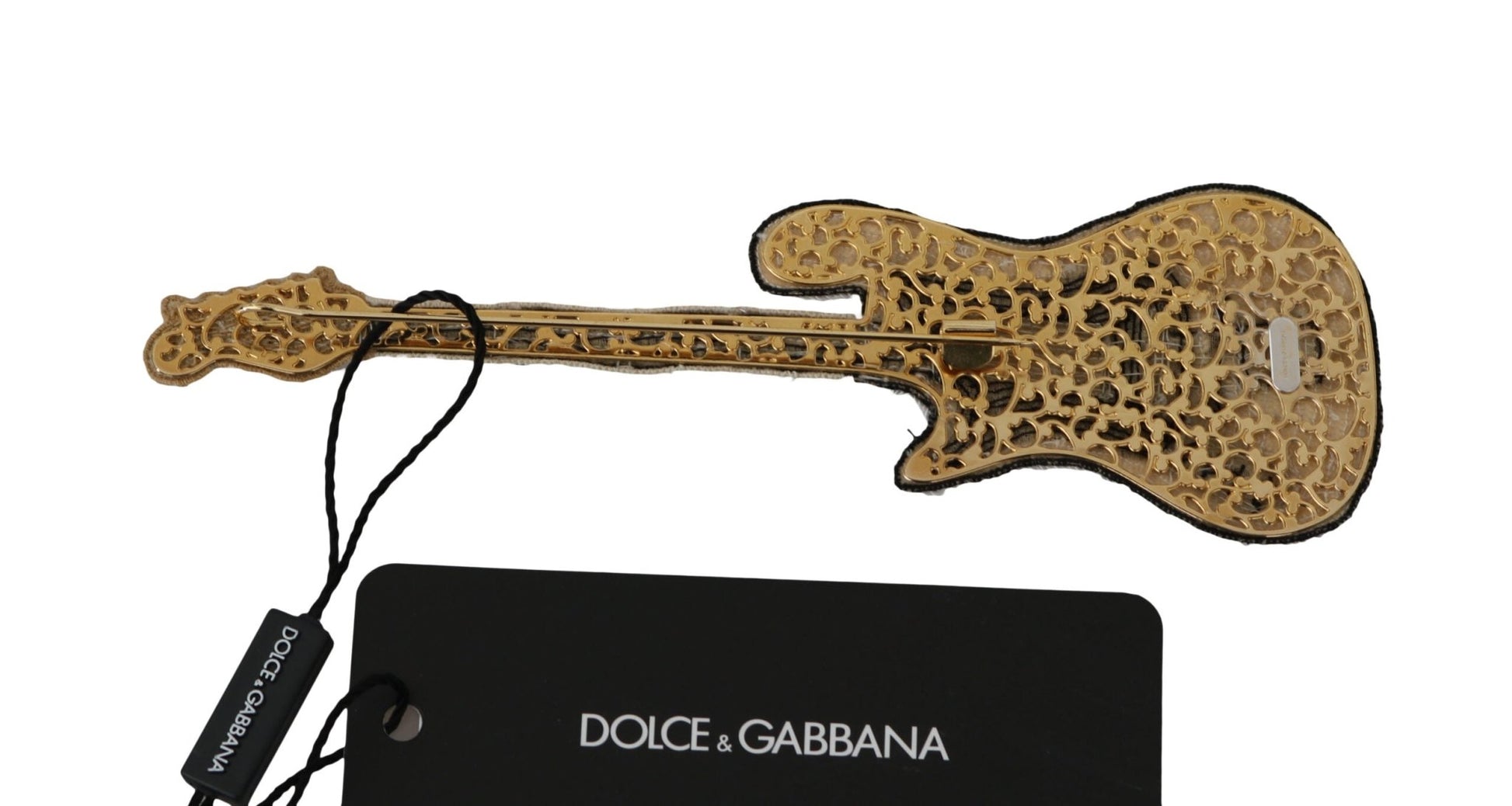 Dolce & Gabbana Gold Sequined Guitar Pin Brooch - Sandy Store ByNet