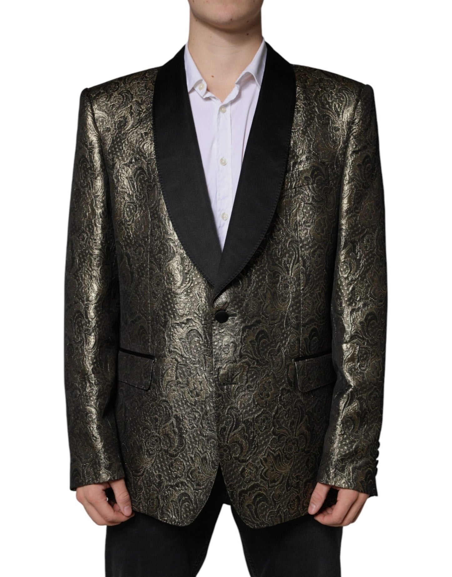 Dolce & Gabbana Gold SICILIA Jacquard Single Breasted Coat Blazer - Sandy Store ByNet