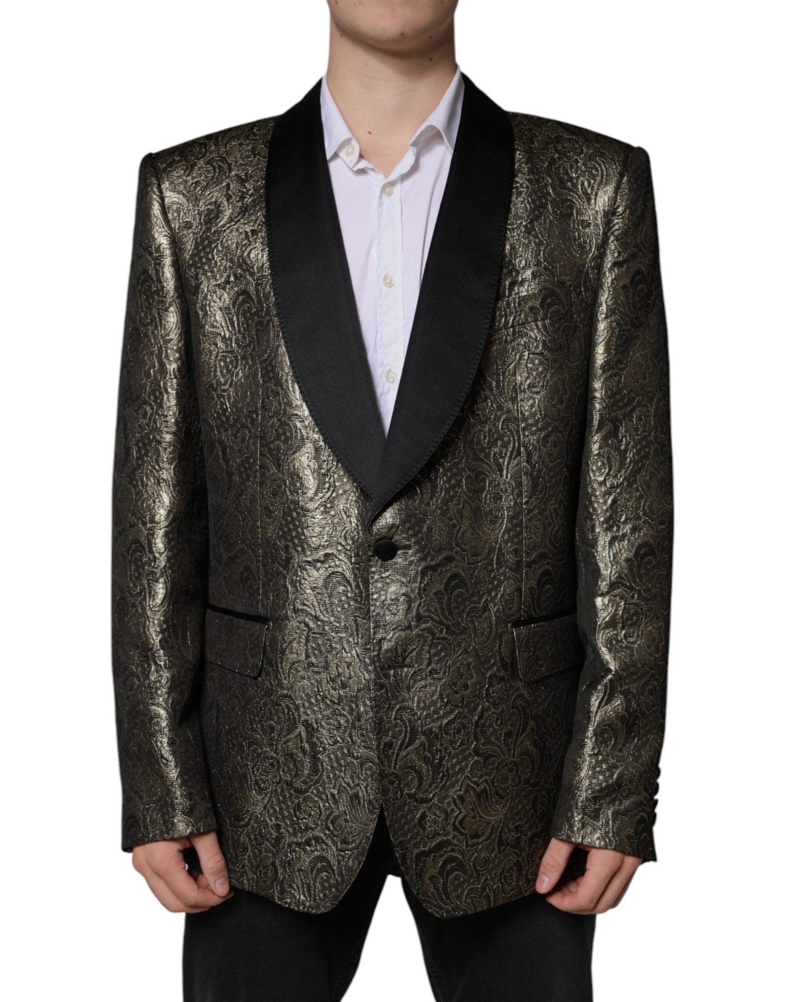 Dolce & Gabbana Gold SICILIA Jacquard Single Breasted Coat Blazer - Sandy Store ByNet