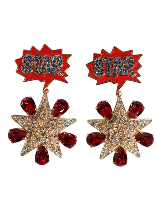 Dolce & Gabbana Gold Star - Shaped Sparkling Red Crystals Clip On Earrings - Sandy Store ByNet