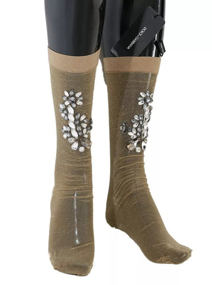 Dolce & Gabbana Gold Stretch Floral Clear Crystal Stocking Socks – M par Dolce & Gabbana | Disponible sur Sandy Store ByNet