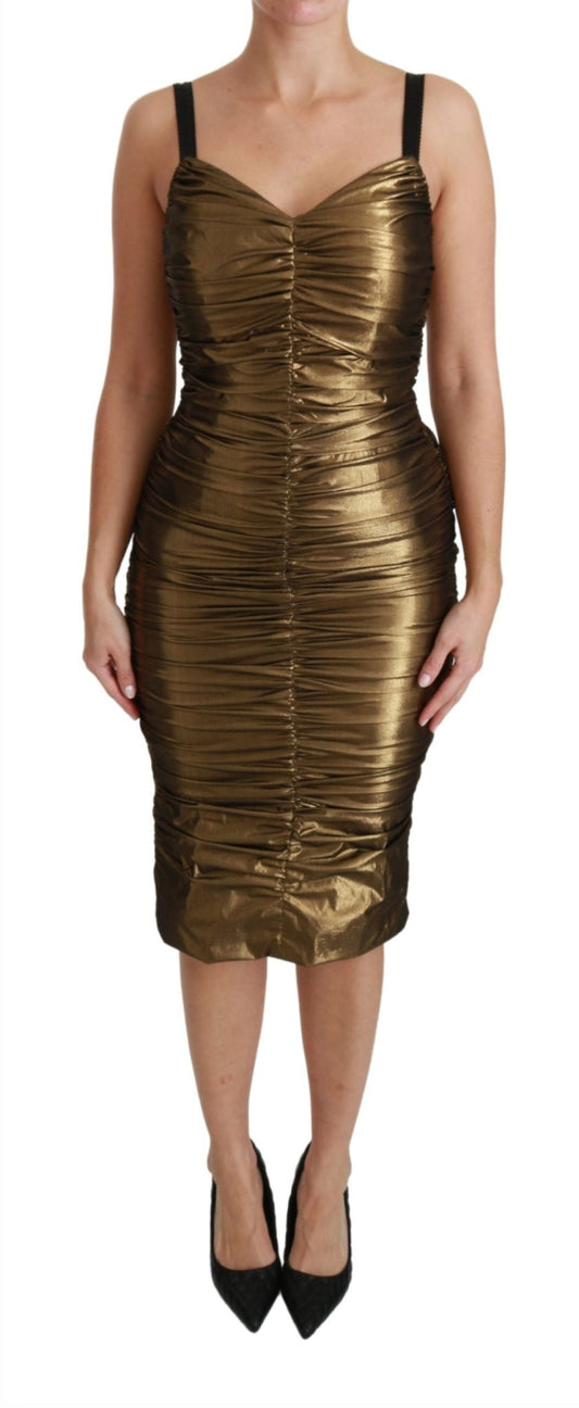 Dolce & Gabbana Gold Stretch Lame Ruched Dress - Sandy Store ByNet