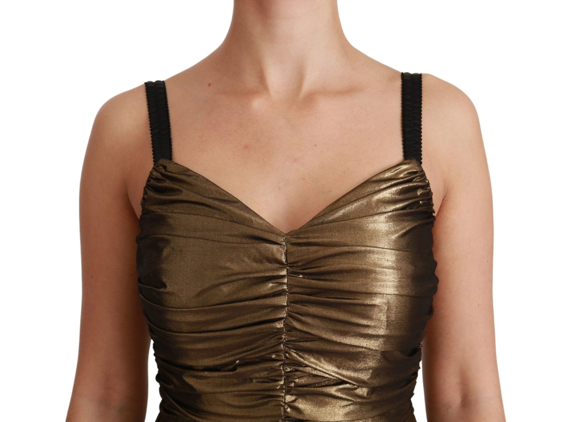 Dolce & Gabbana Gold Stretch Lame Ruched Dress - Sandy Store ByNet