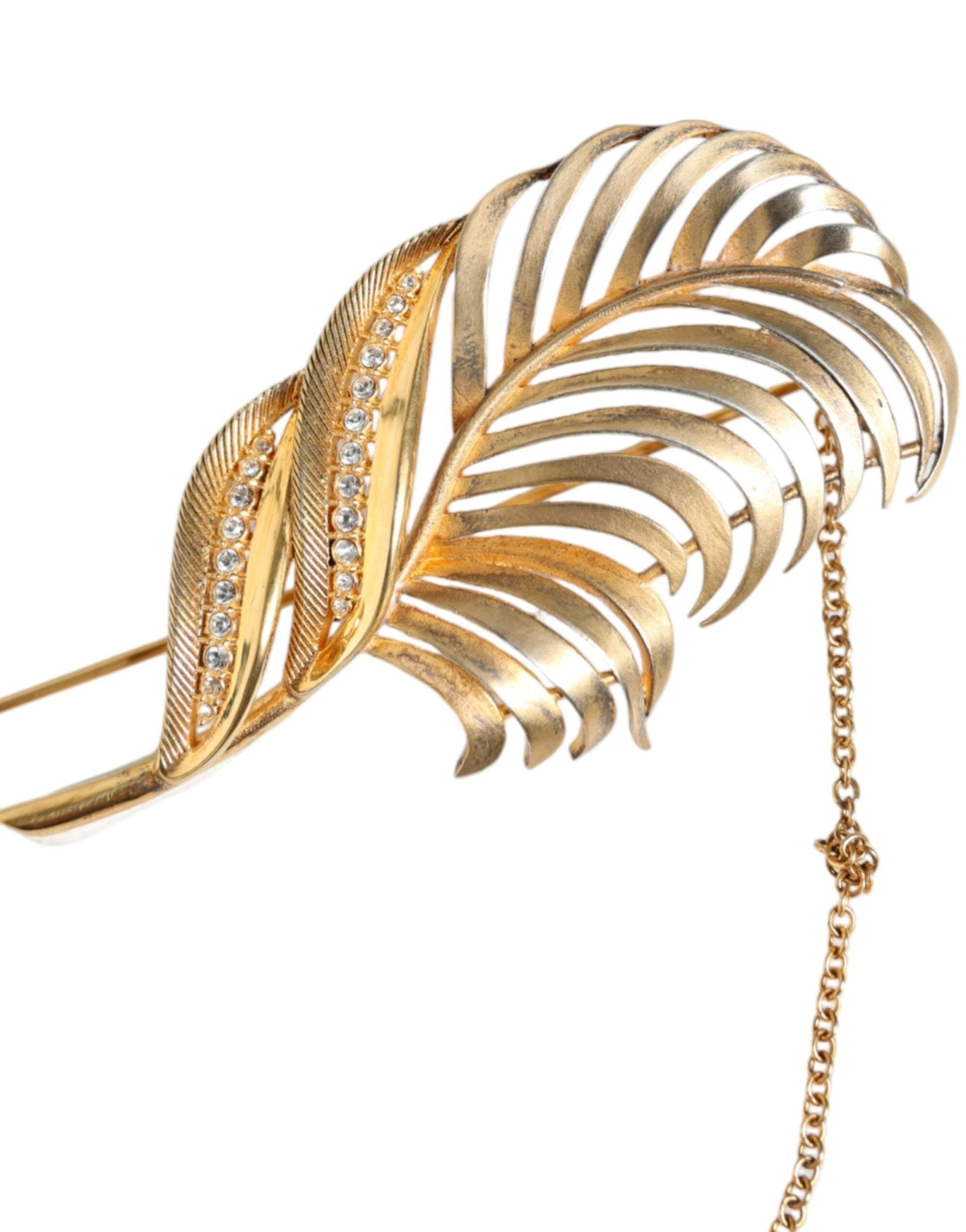 Dolce & Gabbana Gold Tone 925 Sterling Silver Leaf Crystal Chain Brooch - Sandy Store ByNet