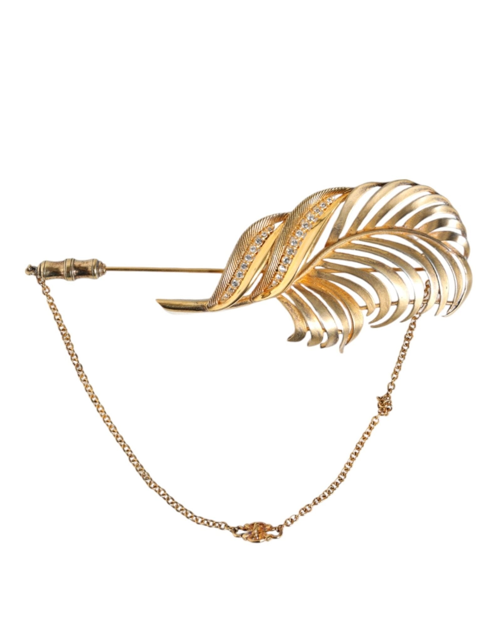 Dolce & Gabbana Gold Tone 925 Sterling Silver Leaf Crystal Chain Brooch - Sandy Store ByNet
