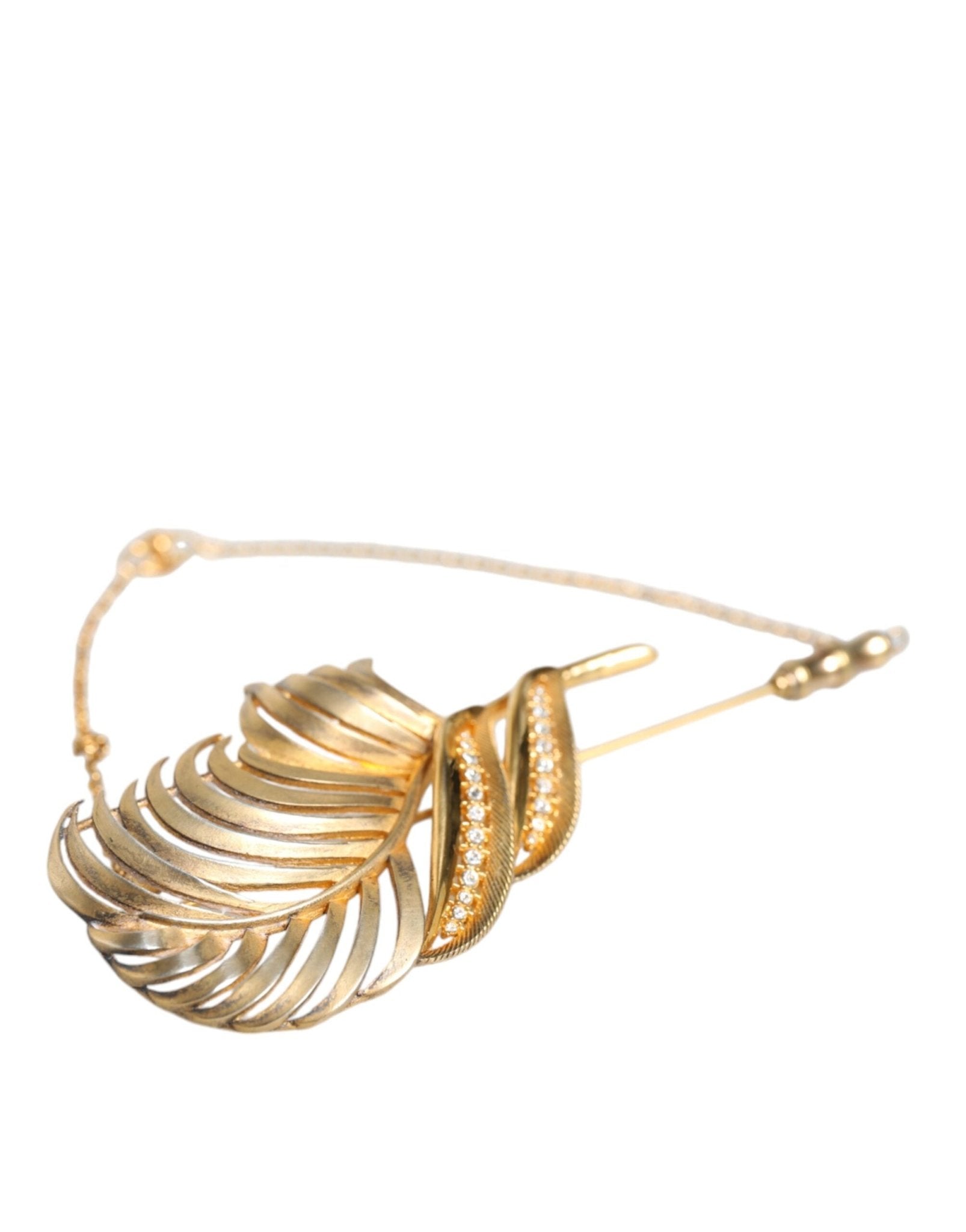 Dolce & Gabbana Gold Tone 925 Sterling Silver Leaf Crystal Chain Brooch - Sandy Store ByNet