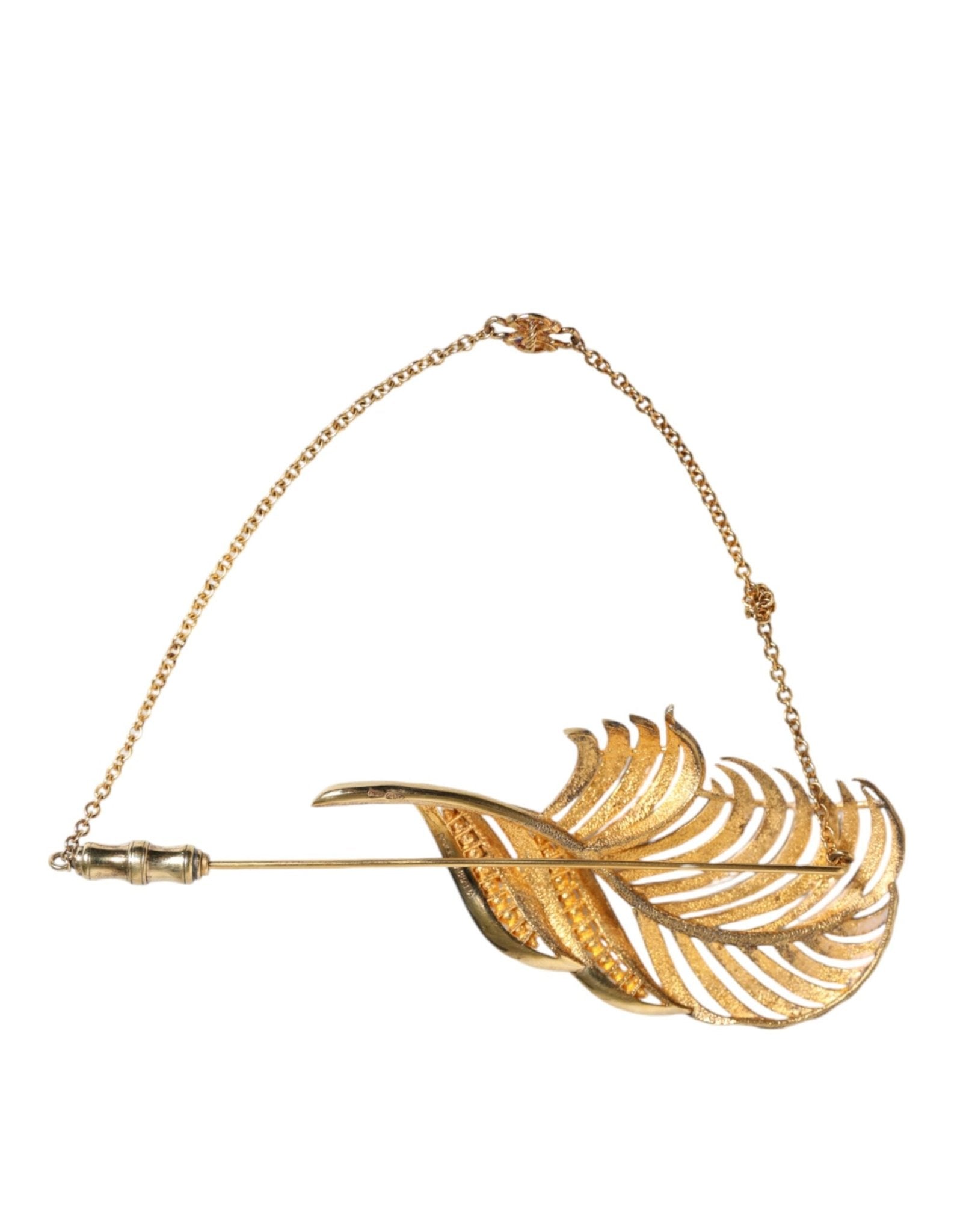 Dolce & Gabbana Gold Tone 925 Sterling Silver Leaf Crystal Chain Brooch - Sandy Store ByNet