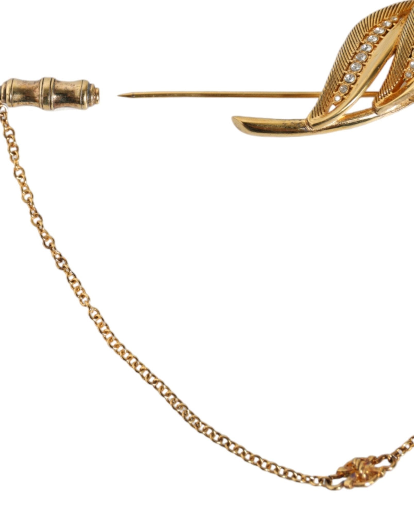 Dolce & Gabbana Gold Tone 925 Sterling Silver Leaf Crystal Chain Brooch - Sandy Store ByNet