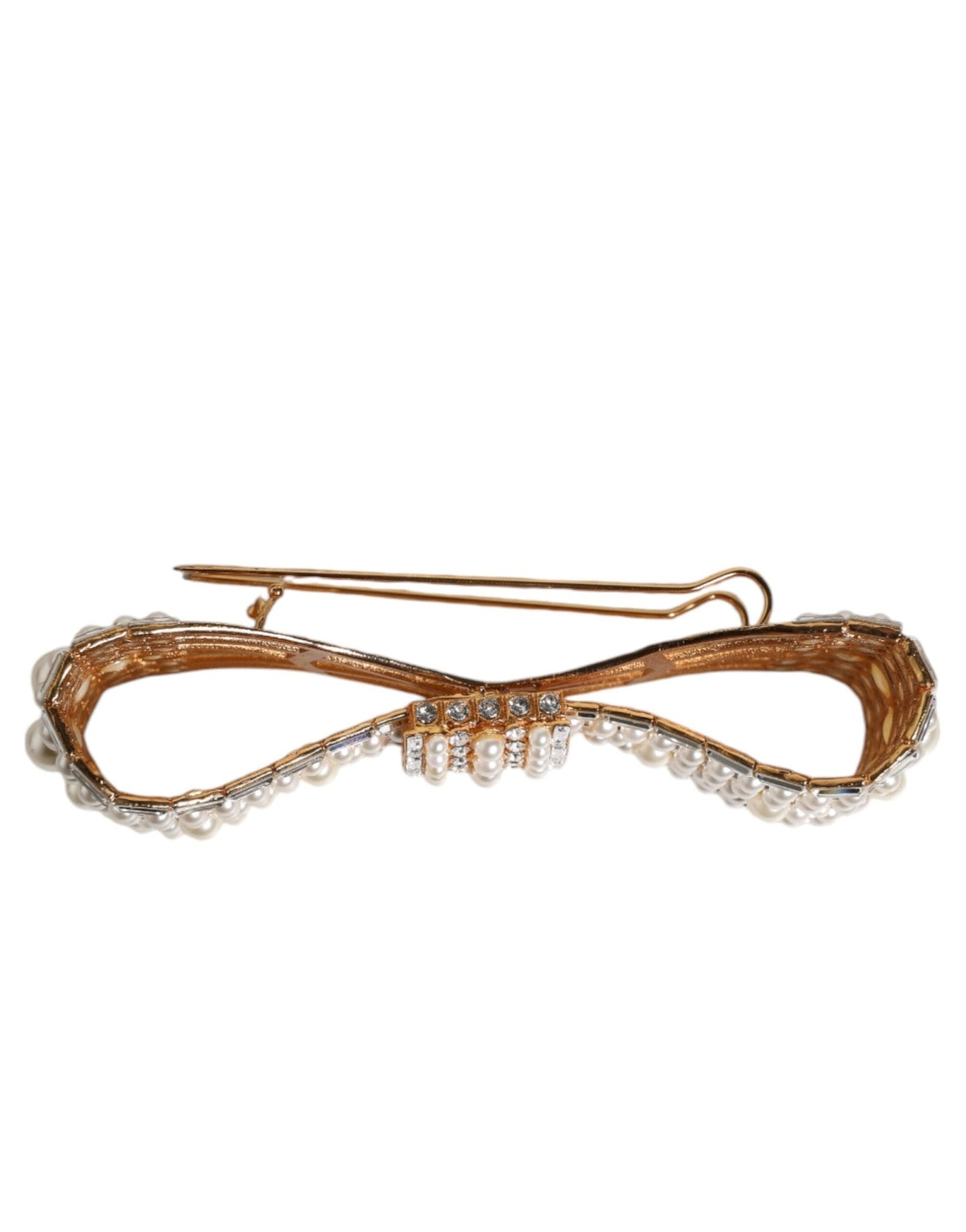 Dolce & Gabbana Gold Tone Brass Bow Crystal FauxPearl Embellished Brooch - Sandy Store ByNet