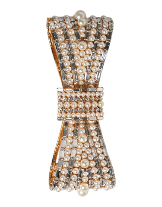 Dolce & Gabbana Gold Tone Brass Bow Crystal FauxPearl Embellished Brooch - Sandy Store ByNet