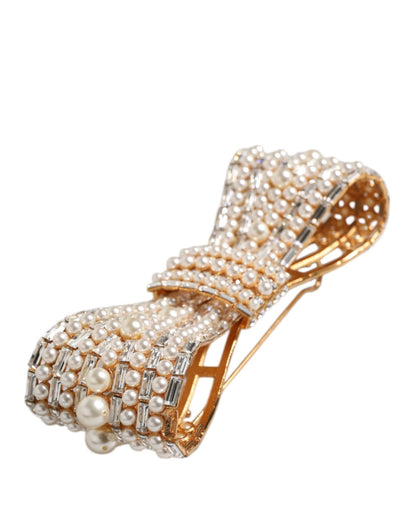 Dolce & Gabbana Gold Tone Brass Bow Crystal FauxPearl Embellished Brooch - Sandy Store ByNet