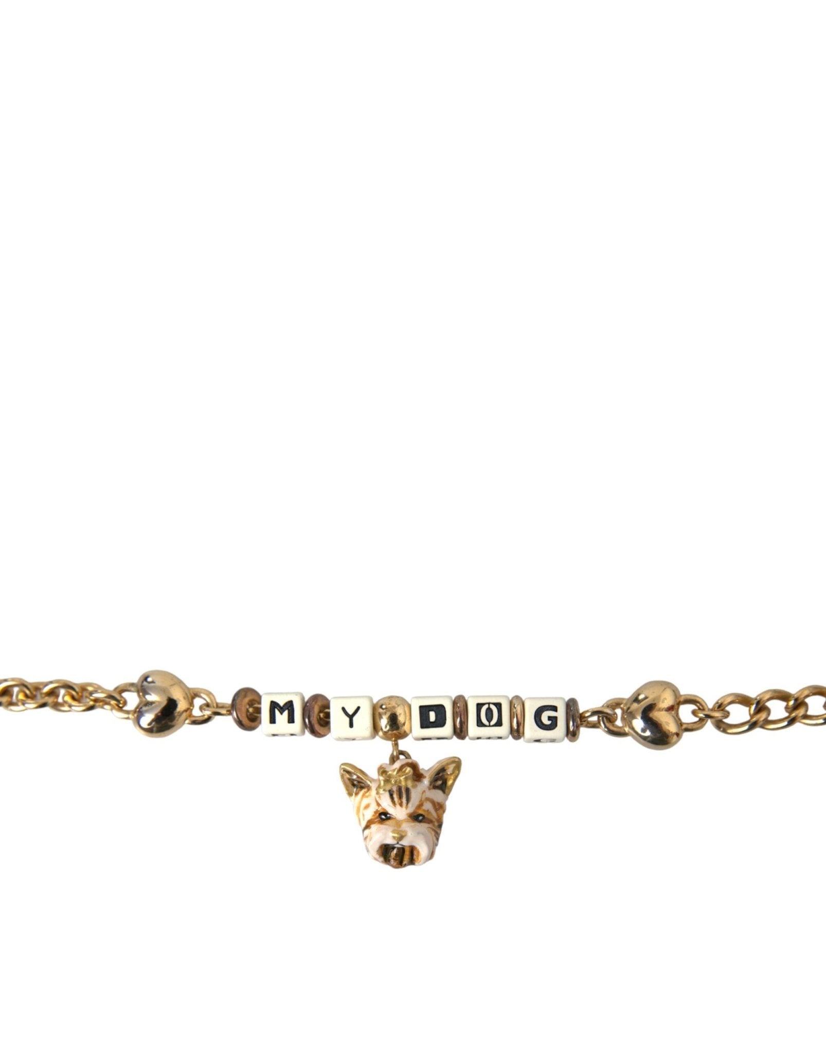 Dolce & Gabbana Gold Tone Brass Chain MY DOG Heart Bracelet - Sandy Store ByNet