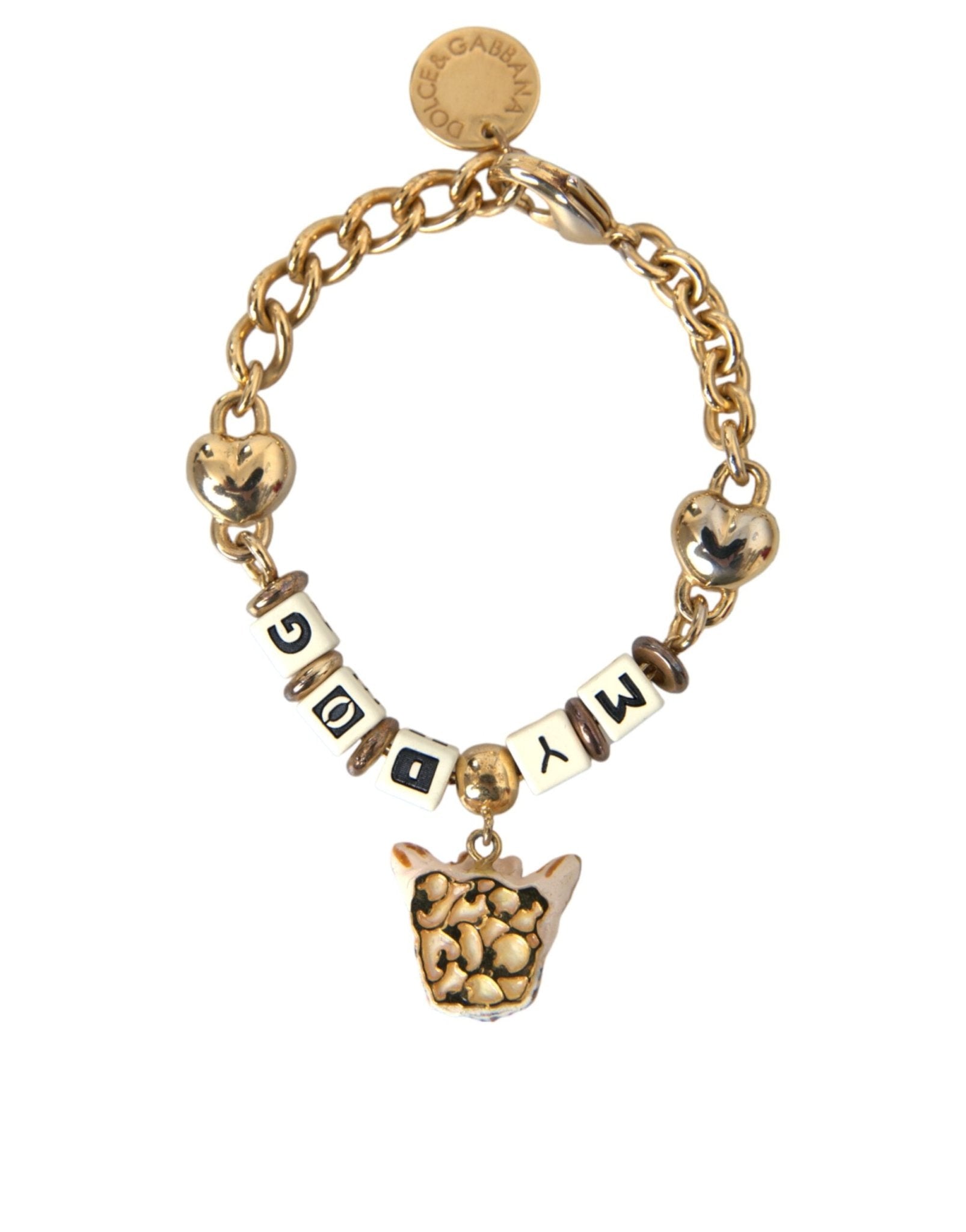 Dolce & Gabbana Gold Tone Brass Chain MY DOG Heart Bracelet - Sandy Store ByNet