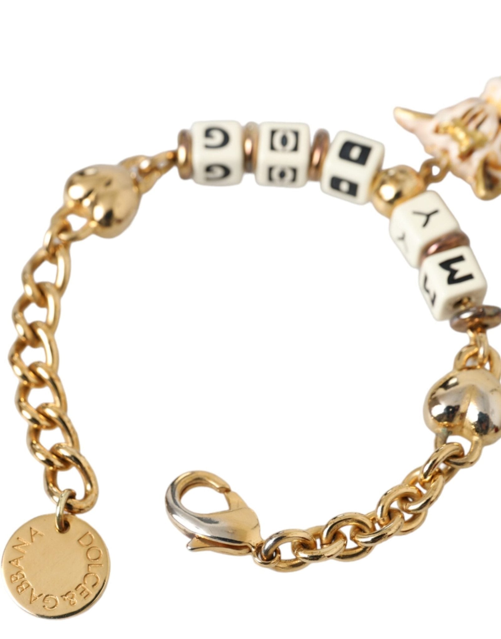 Dolce & Gabbana Gold Tone Brass Chain MY DOG Heart Bracelet - Sandy Store ByNet