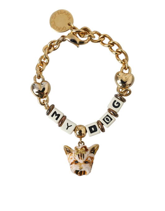 Dolce & Gabbana Gold Tone Brass Chain MY DOG Heart Bracelet - Sandy Store ByNet