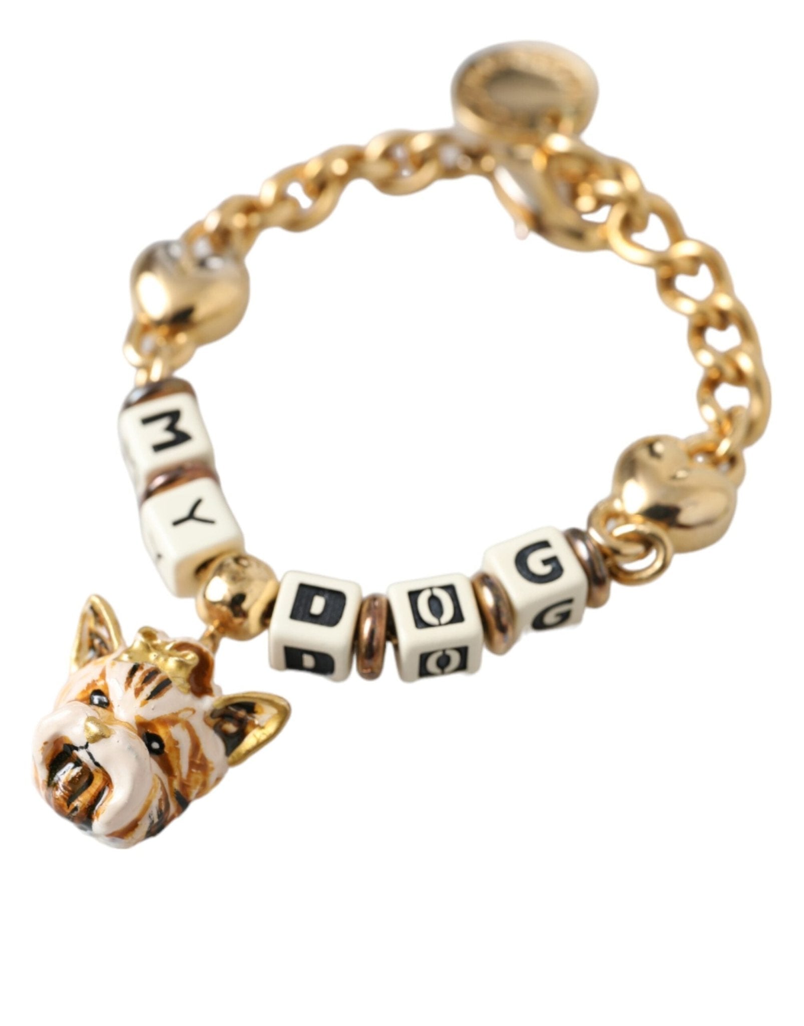 Dolce & Gabbana Gold Tone Brass Chain MY DOG Heart Bracelet - Sandy Store ByNet