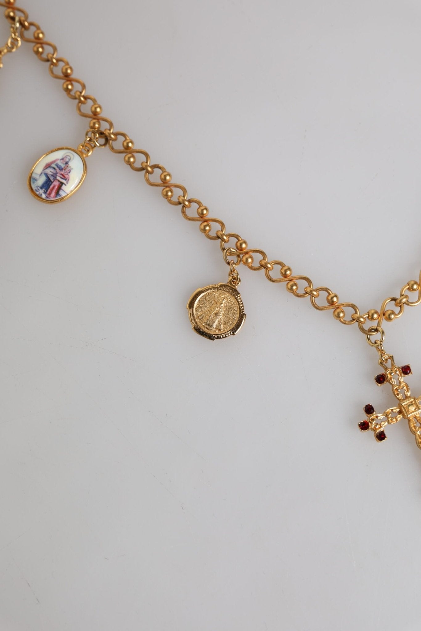 Dolce & Gabbana Gold Tone Brass Chain Religious Cross Pendant Necklace - Sandy Store ByNet