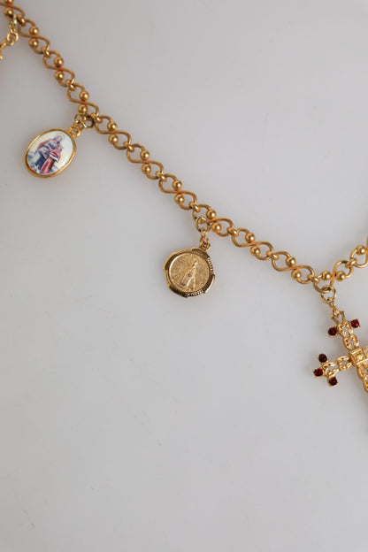 Dolce & Gabbana Gold Tone Brass Chain Religious Cross Pendant Necklace - Sandy Store ByNet