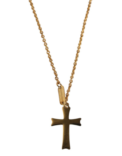 Dolce & Gabbana Gold Tone Brass Chain Religious Cross Pendant Necklace - Sandy Store ByNet