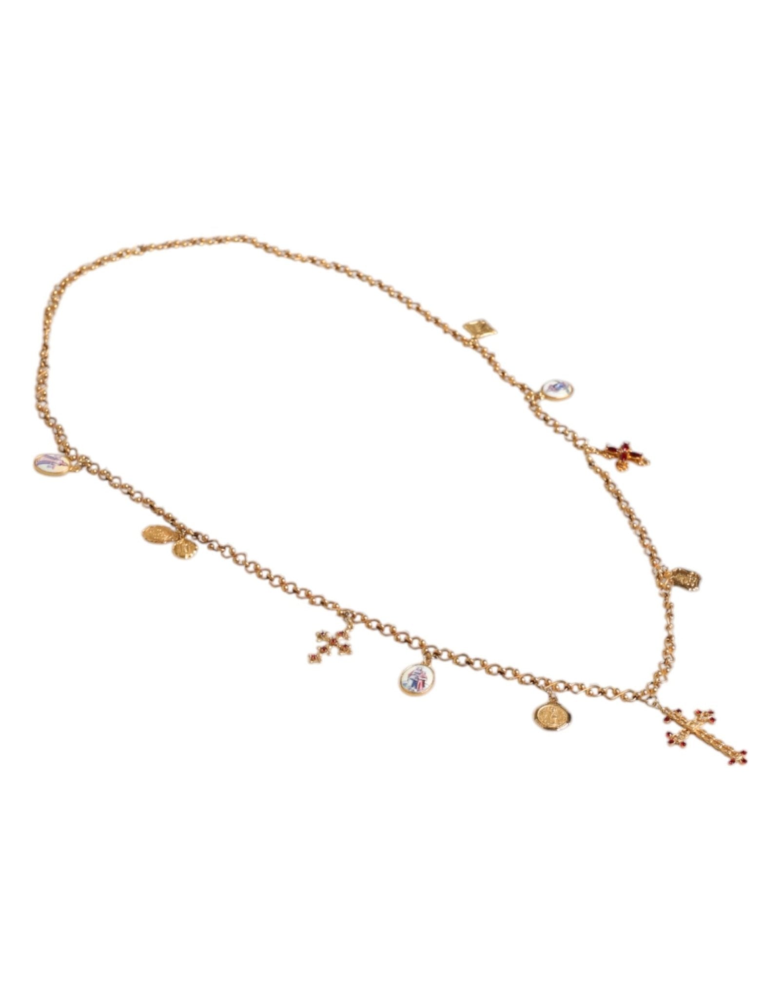 Dolce & Gabbana Gold Tone Brass Chain Religious Cross Pendant Necklace - Sandy Store ByNet