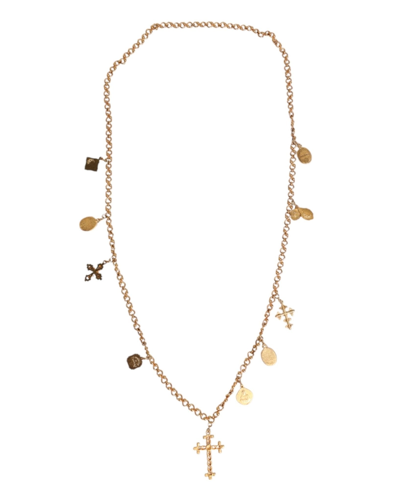 Dolce & Gabbana Gold Tone Brass Chain Religious Cross Pendant Necklace - Sandy Store ByNet