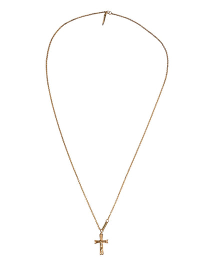 Dolce & Gabbana Gold Tone Brass Chain Religious Cross Pendant Necklace - Sandy Store ByNet