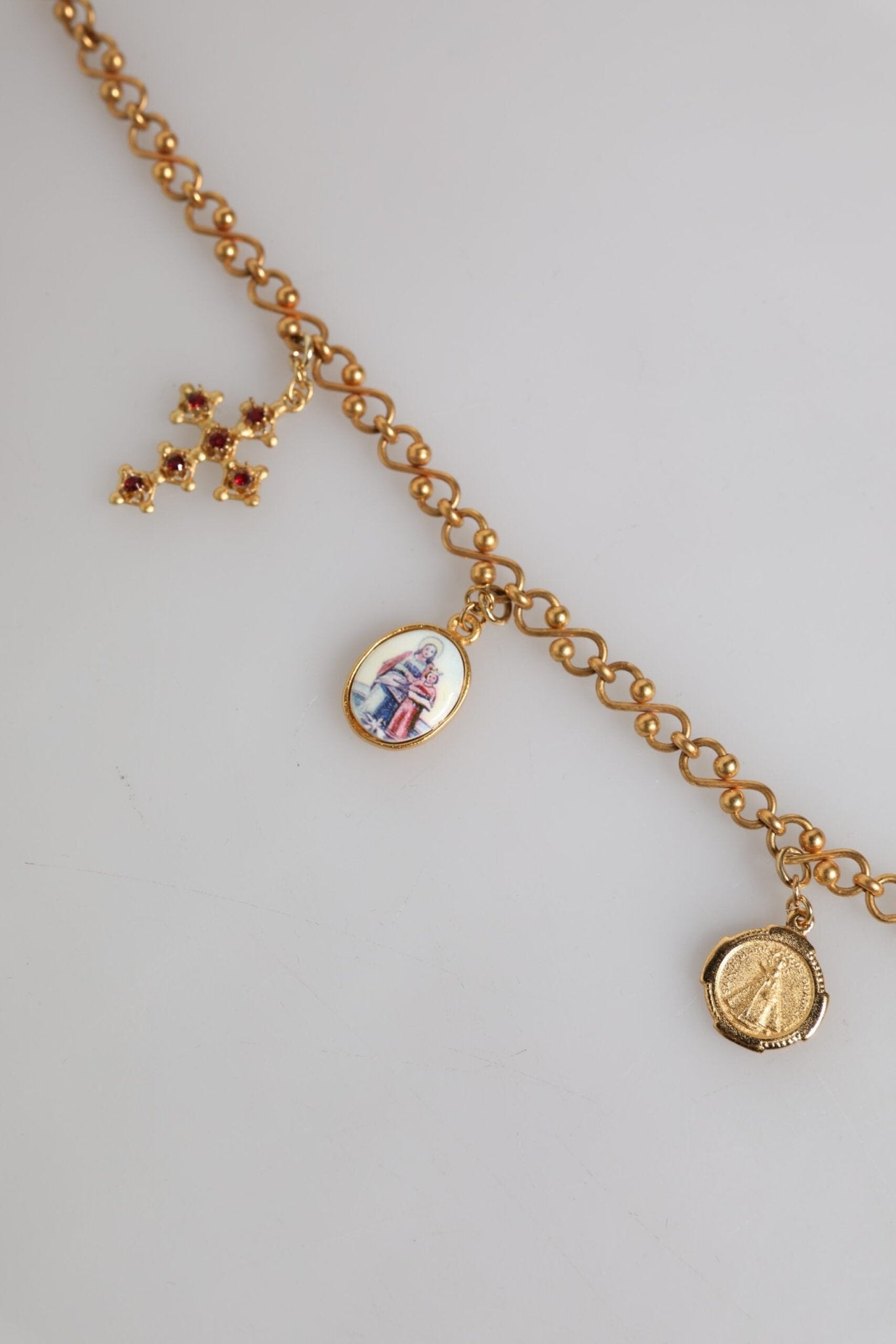 Dolce & Gabbana Gold Tone Brass Chain Religious Cross Pendant Necklace - Sandy Store ByNet