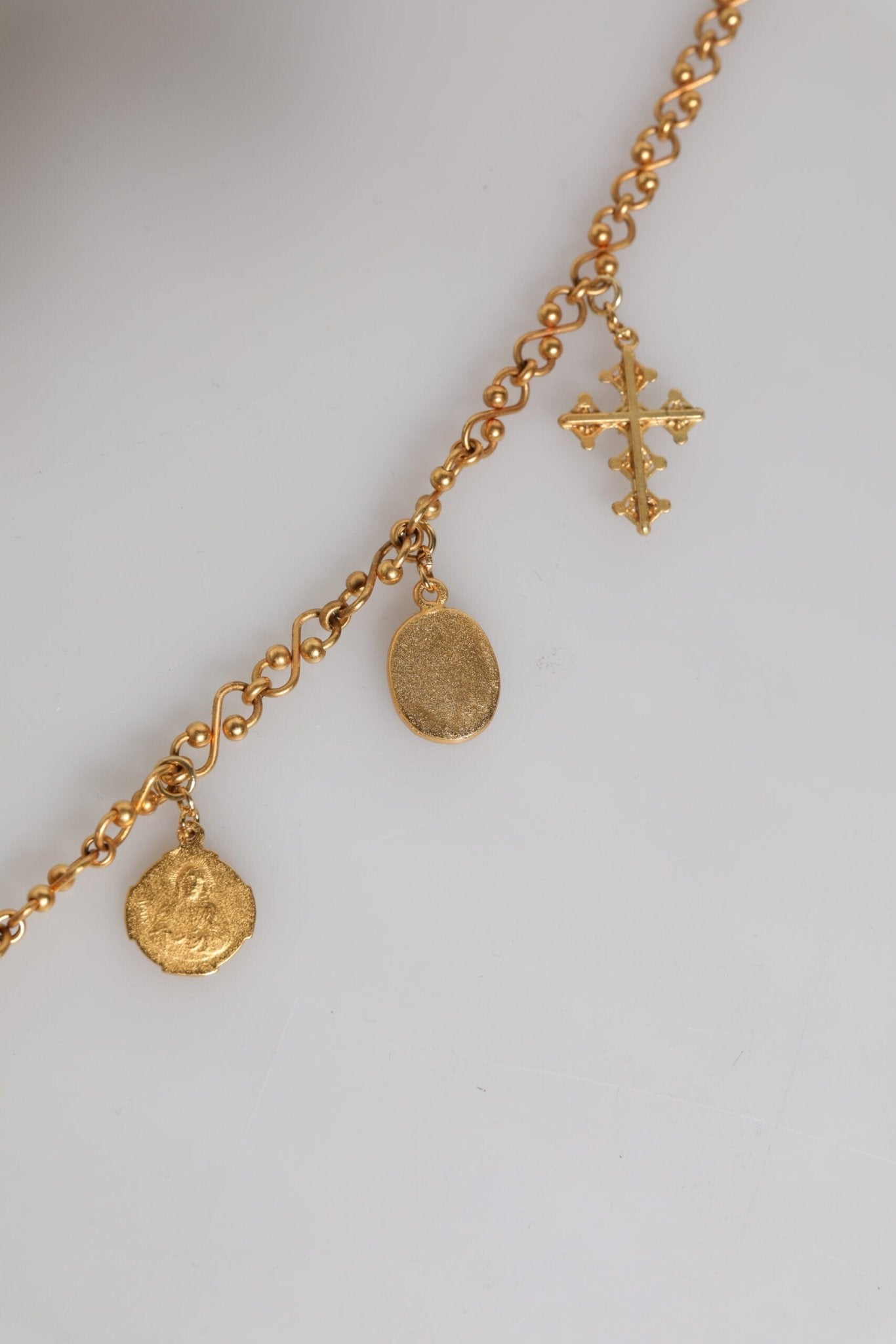 Dolce & Gabbana Gold Tone Brass Chain Religious Cross Pendant Necklace - Sandy Store ByNet