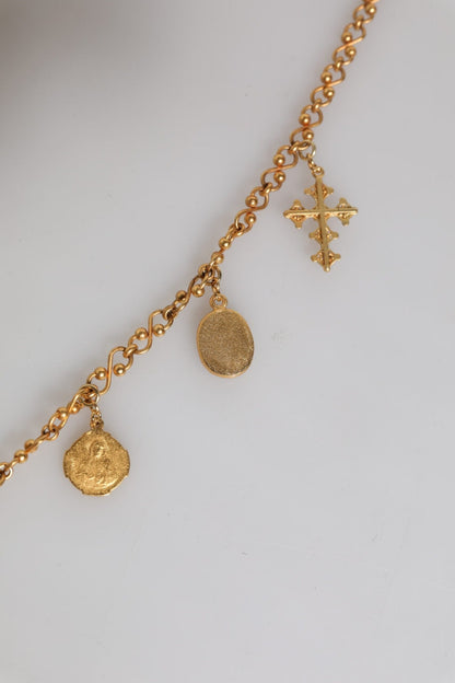 Dolce & Gabbana Gold Tone Brass Chain Religious Cross Pendant Necklace - Sandy Store ByNet