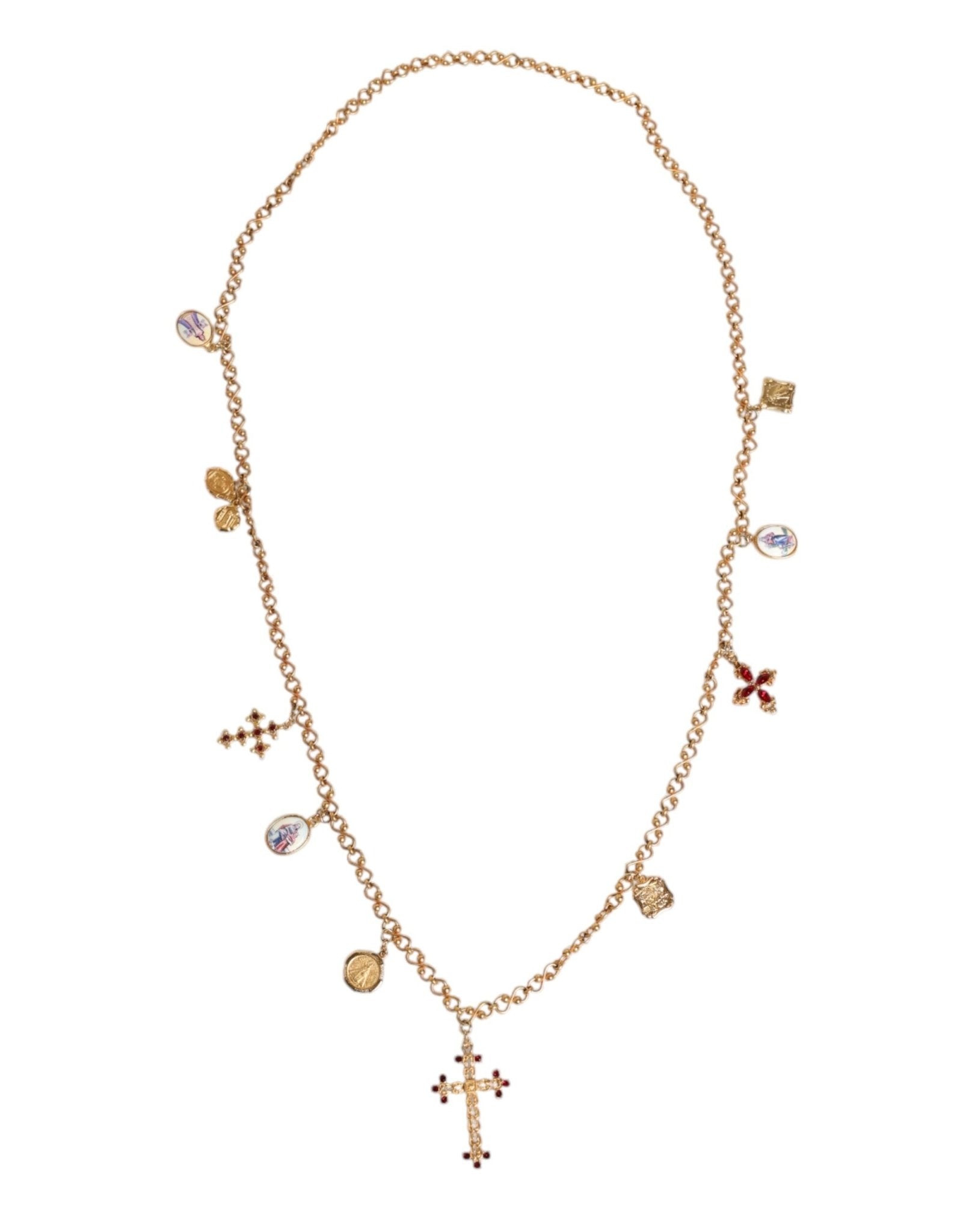 Dolce & Gabbana Gold Tone Brass Chain Religious Cross Pendant Necklace - Sandy Store ByNet